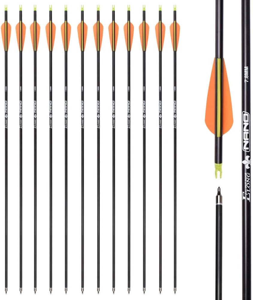 Carbon Arrow Hunting Arrows with 100 Grain Removable Tips for Archery Compound & Recurve & Traditional Bow Practice Shooting (Pack of 12)