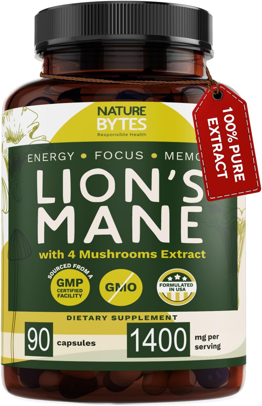 Lions Mane Mushroom Complex [100% Pure Extracts] Lion’s Mane, Reishi, Chaga, Maitake & Shiitake Powder for Nootropic Brain Support, Immune Health, Memory, Mood Boost and Focus