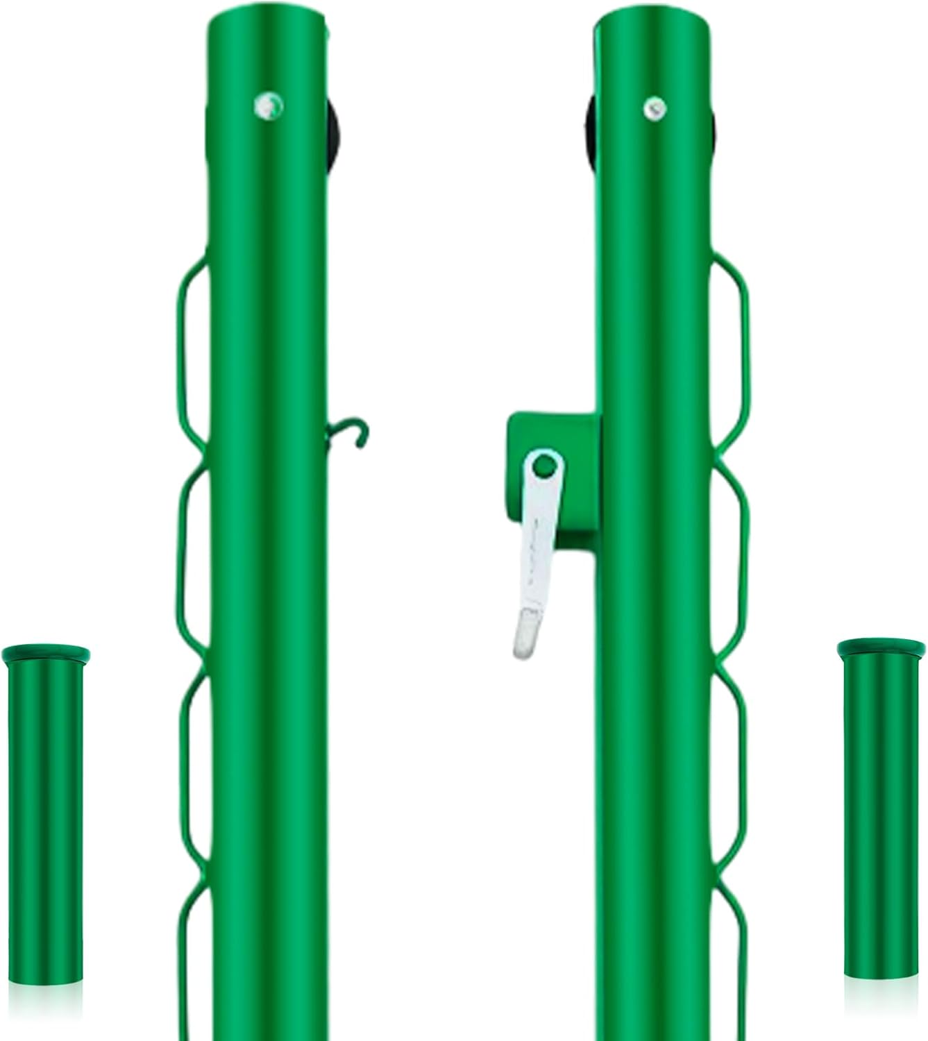 Tennis Posts with Net Crank Outdoor Heavy Duty Professional Green Tennis Permanent Court Kit for Net Quick Fixation System Equipped with a Cable Reel