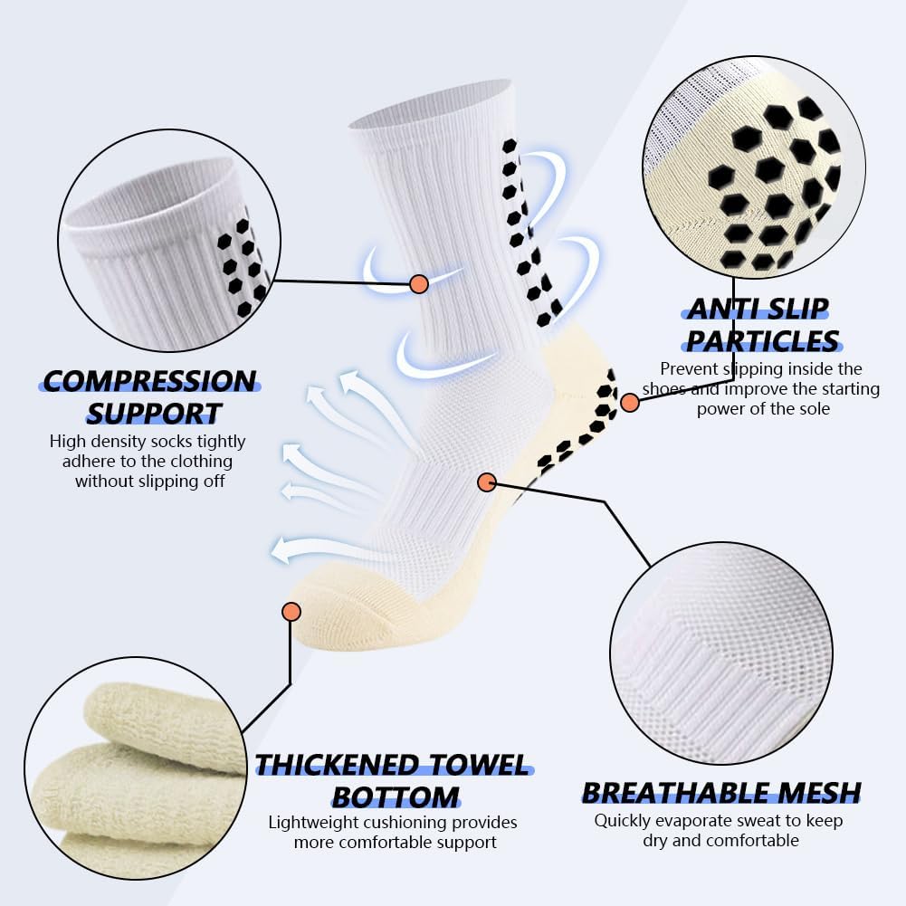 3 Pairs Mens Grip Soccer Socks, 3 Pairs Shin Sleeves with 1 Pack Shin Guards and 4 Shin Straps, Soccer Football Game Set 11 Pcs