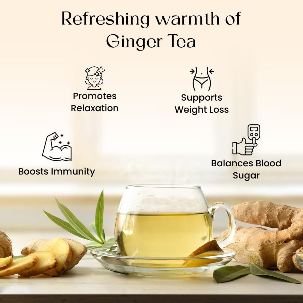 Blendart Ginger Tea Bags, 100 Teabags, 2g/bag - 100% Pure Ginger Root Tea Bag - Warm & Spicy Caffeine Free Ayurvedic Herbal Tea - Support Digestion & Boost Immunity Pyramid Teabags