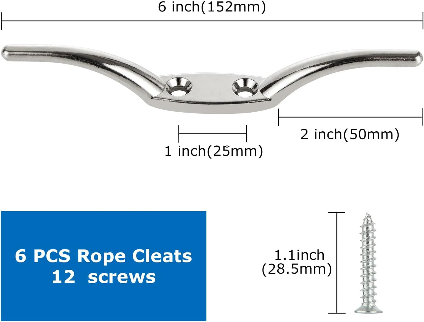 APACALI Metal Rope Cleats Boat Cleat 2 Inch 4 Inch 6 Inch Boat Flagpole Cleat Hook, Boat Deck Dock Cleats with Mounting Screws for Fixed Rope or Home Decor (Blinds Hook Curtains Sun Shade Ropes