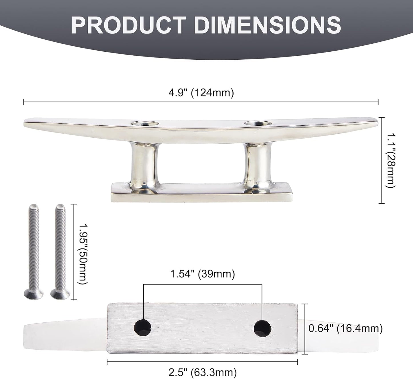 Boat Dock Cleat, 316 Marine Grade Stainless Steel Open Base Cleats with Hardware, Heavy Duty Mooring Accessories for Yacht Kayak Jetski (2-Pack)