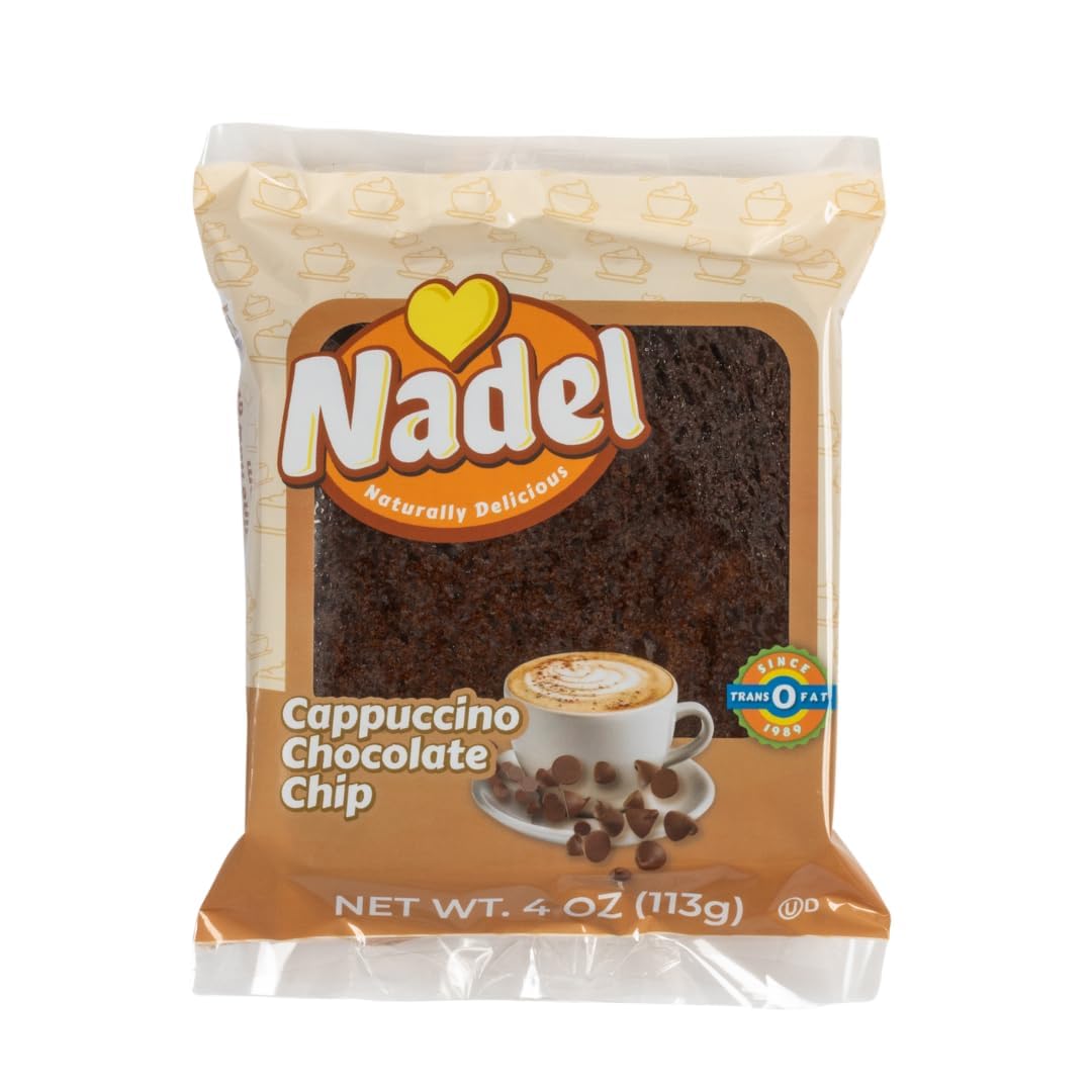 Nadel - Naturally Delicious Cappuccino Chocolate Chip bread, Lunch snack breakfast bars coffee cake, Natural fresh brand mocha chocolate cake 12 pack