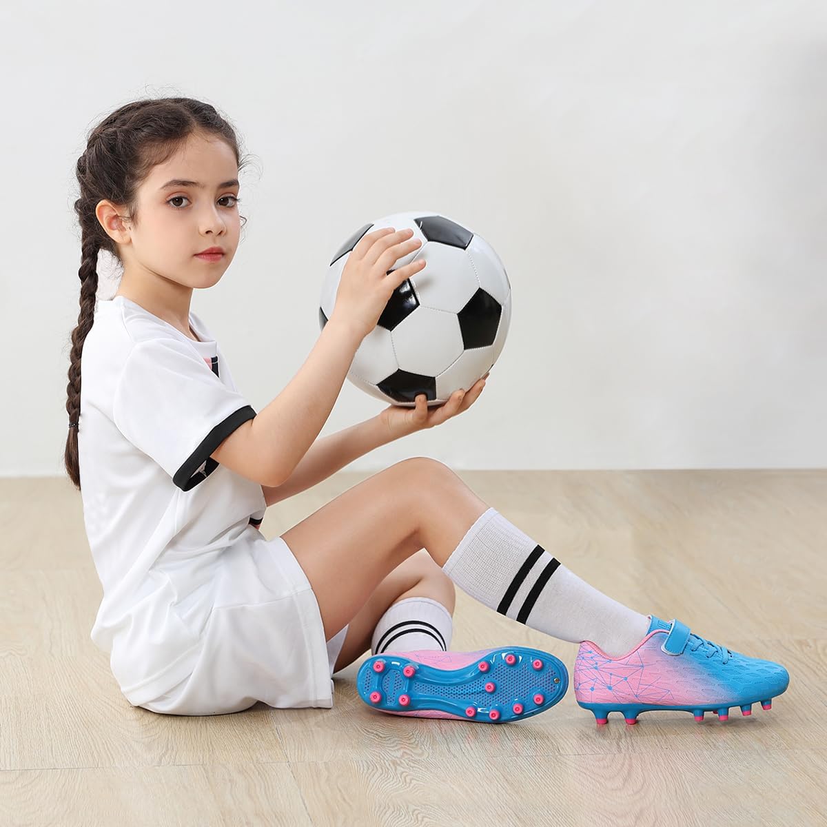 brooman Kids Firm Ground Soccer Cleats Boys Girls Athletic Outdoor Football Shoes