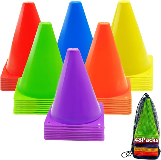 12/24/48Pcs Soccer Cones,7" or 9" Soccer Cones for Training, Multicolor Cones Sports Soccer Training Cones, Field Cones for Skating Basketball Football Drills Practice
