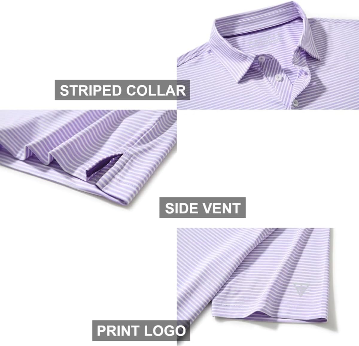 Men's Golf Polo Shirts Short Sleeve Striped Performance Moisture Wicking Dry Fit Golf Shirts for Men