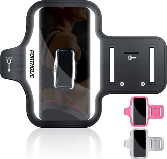 PORTHOLIC 2025 Running Armband Water Resistant Sports Phone Holder Case with Extension Strap, Key Card Slot Up to 6.9" Phone for iPhone 17/16/15/14/13 Plus Air Pro Max XR/XS, Galaxy S25/24/S10