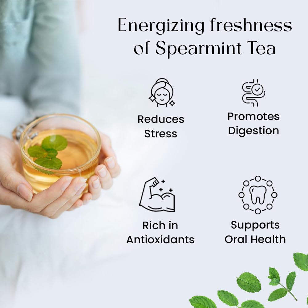 Spearmint Tea Bags 50 Count Herbal Tea Bags PCOS RELIEF Balances Hormones Support Digestion Refreshing Aromatic and Minty Gluten Free Caffeine Free Tea 100% Pure Spearmint leaves Pyramid Tea bags