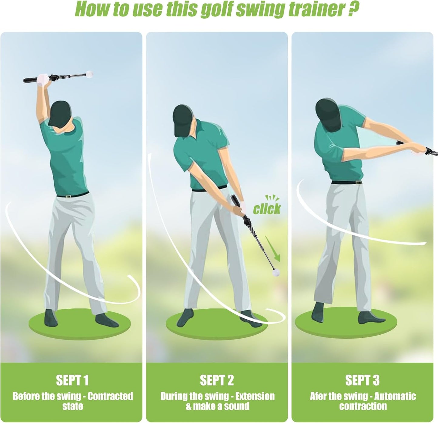 Golf Swing Trainer, Retractable Golf Grip Traine and Left-Handed Golf Swing Training Aid for Chipping Hitting, Ideal Golf Training Aid with Arm Band for Men and Women