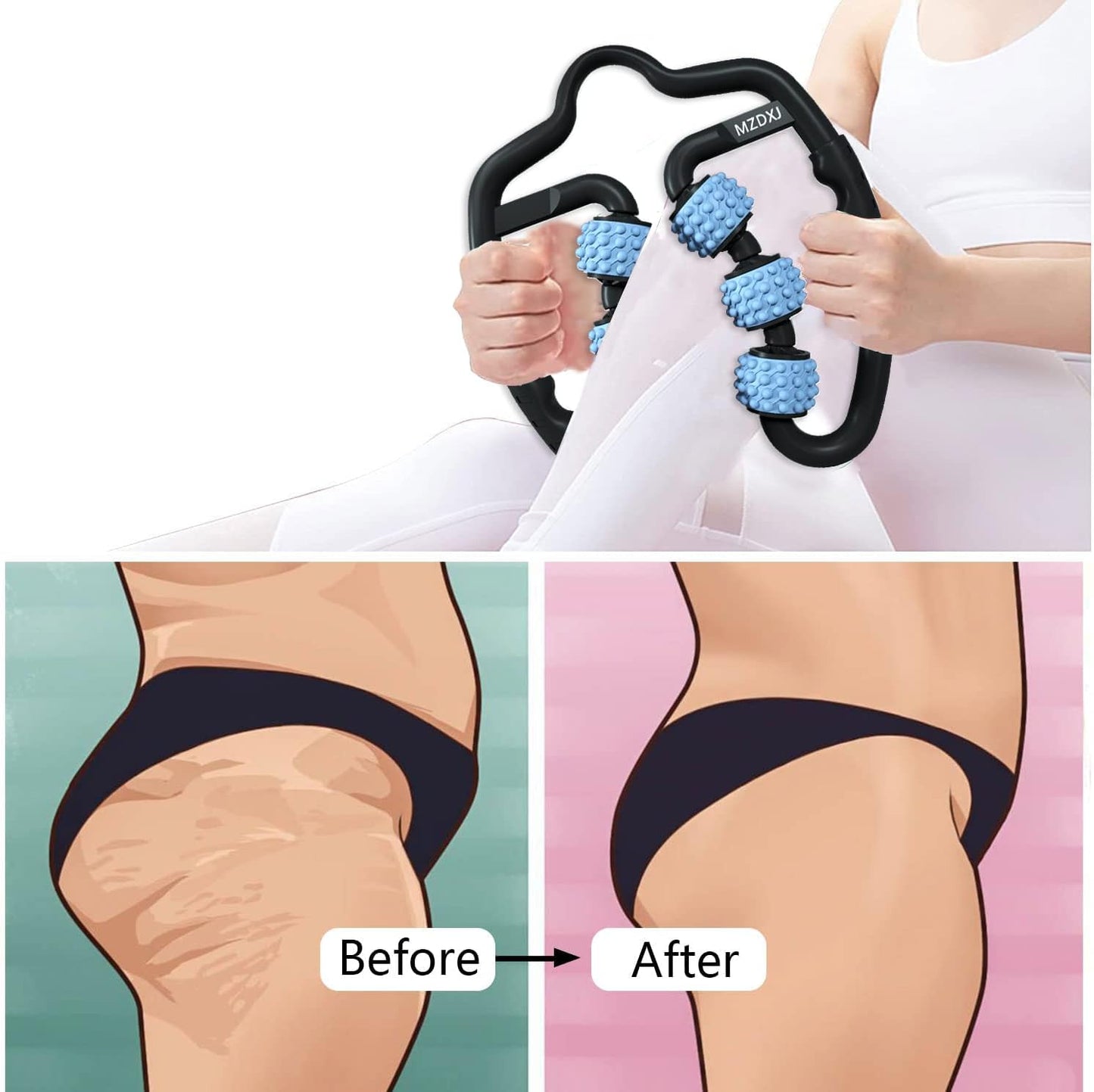 Cellulite Massage Tool Deep Fascia Massager & Dimpled Skin Remover for Legs - Anti-Cellulite Roller Tech with Lymphatic Drainage, Smooth Skin & Pain Relief for Thighs & Buttocks Sculpting