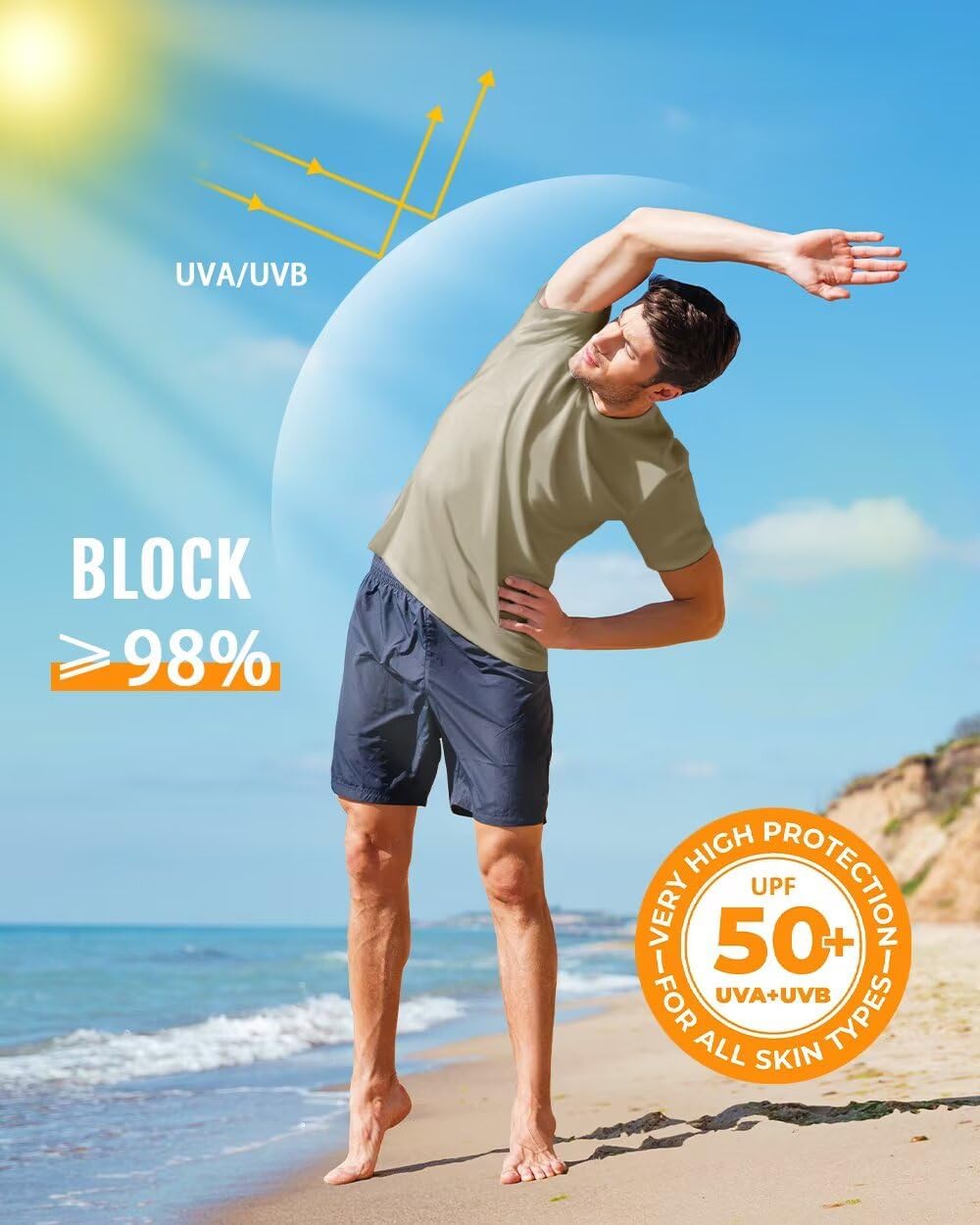 Boladeci Men's Swim Shirt Short Sleeve UPF 50+ Sun Protection SPF UV Moisture Wicking Lightweight Quick Dry Rash Guard