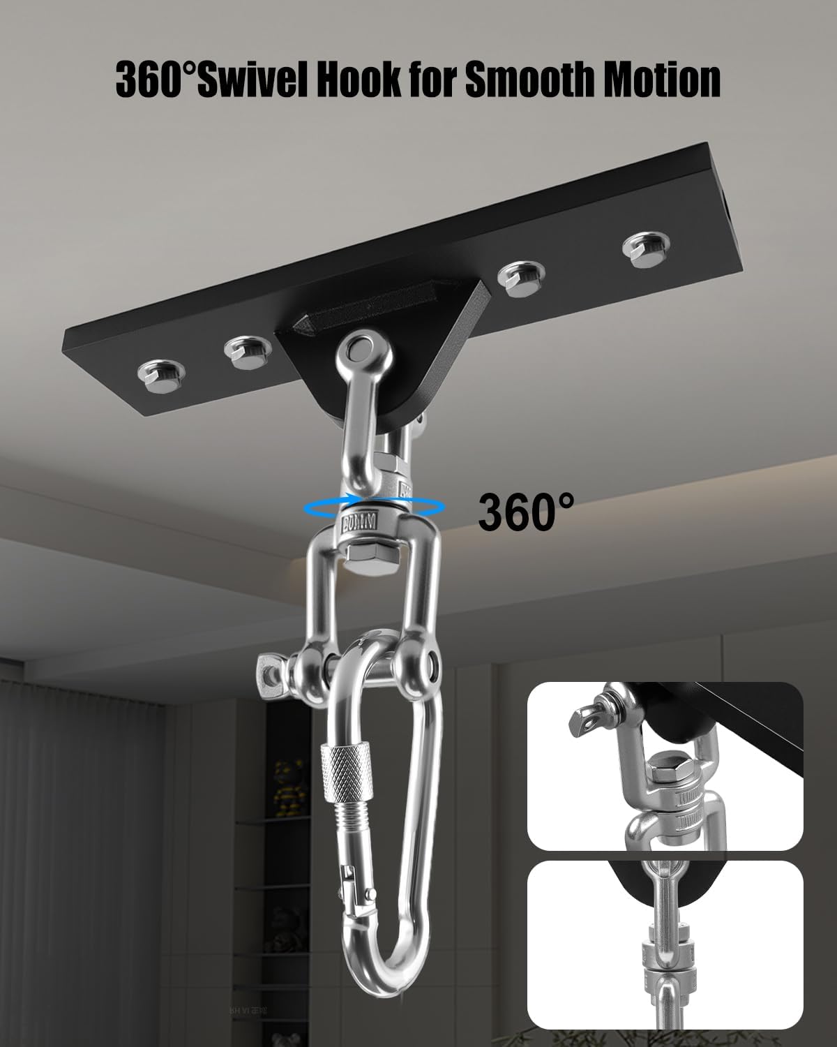 Heavy Bag Hanger, Punching Bag Stand with Locking Clip, 360° Swivel Wall Mount Ceiling Hook for Punching Bag/Aerial Yoga/Hammock/Sandbag/Swing Chair – Heavy-Duty Boxing Bag Mount (900LB Capacity)