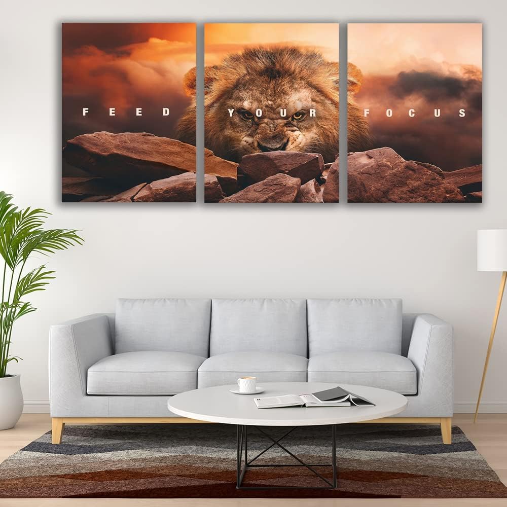 Motivational Wall Art Inspirational Wall Art 3 Pieces Canvas Poster Wall Painting Lion Artwork for Living Room Bedroom Home Decor Prints Pictures Office Wall Decor Framed Ready to Hang 48''Wx 24''H