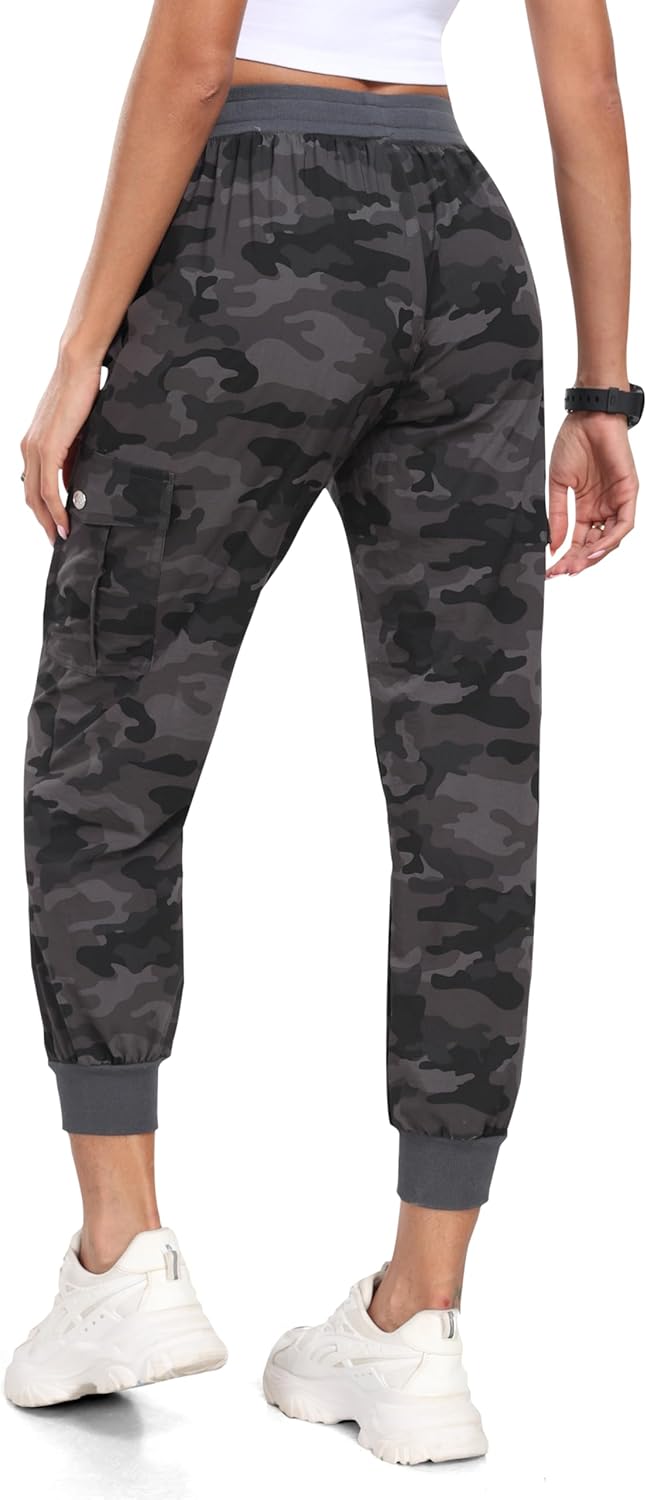 MoFiz Women's Outdoor Cargo Pants Lightweight Joggers Elastic Waist Athletic Hiking Sweatpants Casual Travel Pant with Pocket