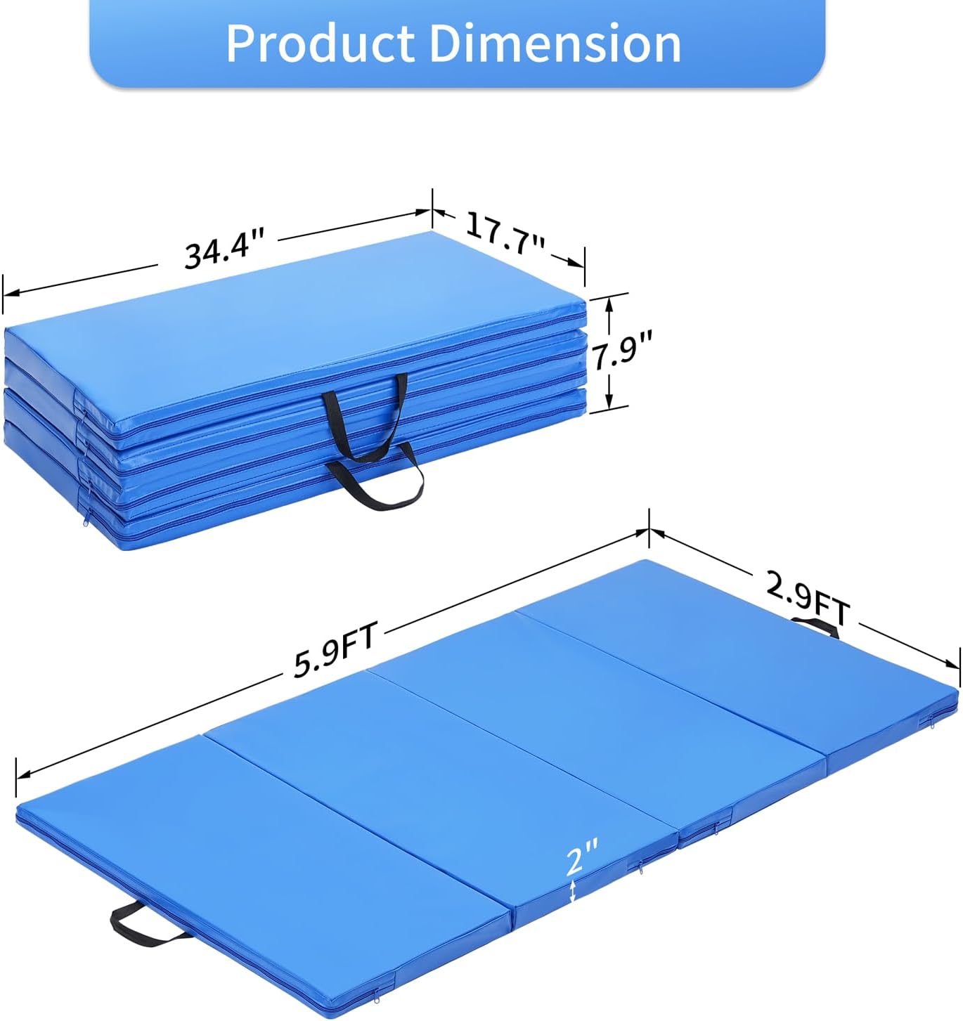 ZENOVA Gymnastics Mat 6'x3'x2''/4'x8'x2'' Exercise Mat Gym Mat for Home Aerobics Workout Foldable Tumbling Mat Children Gifts