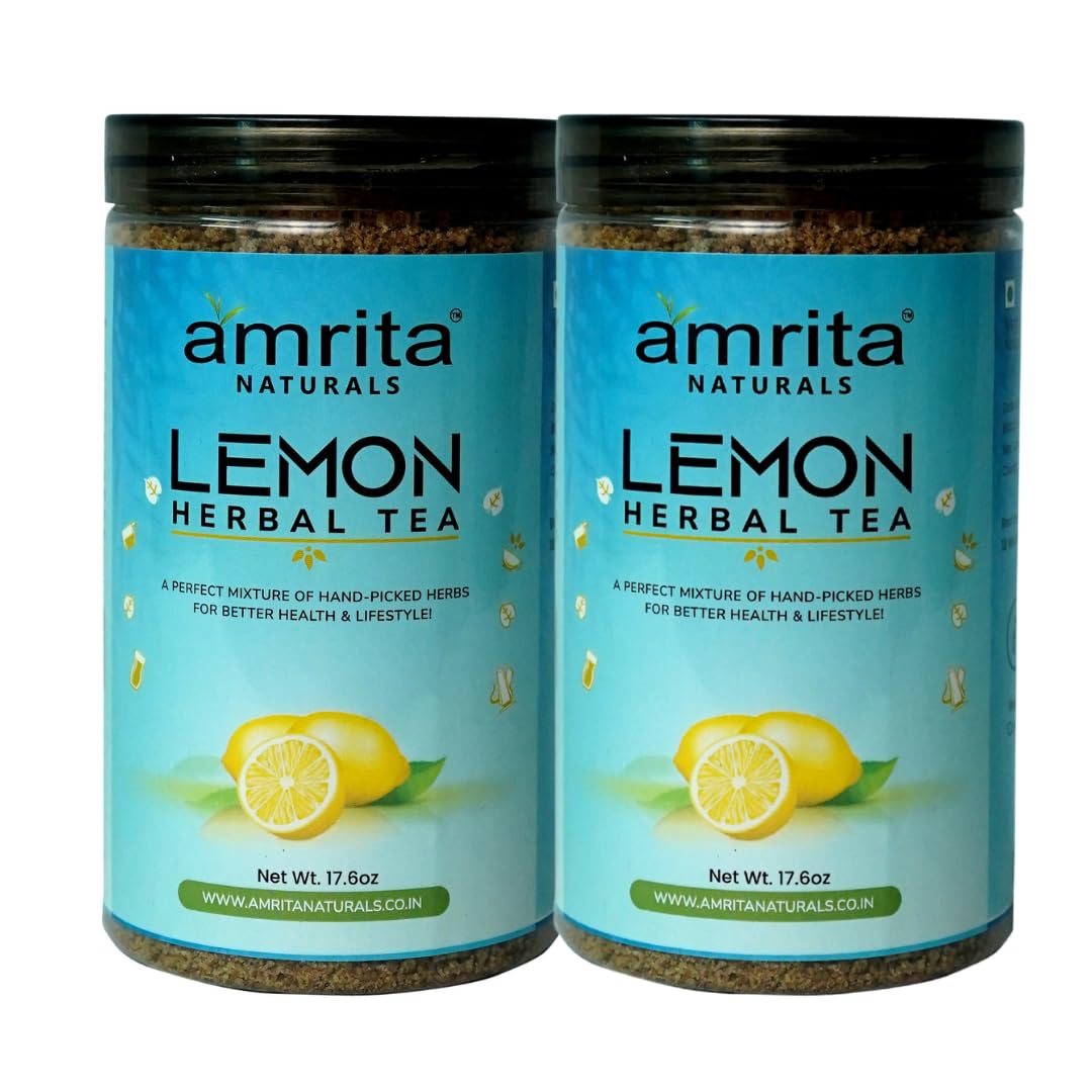 Amrita Naturals Refreshing Lemon Instant Herbal Tea – 1.10 lb (500g) | Pack of 2 | Natural & Caffeine-Free | Quick & Flavorful Lemon Beverage | Great for Hot or Iced Tea Anytime