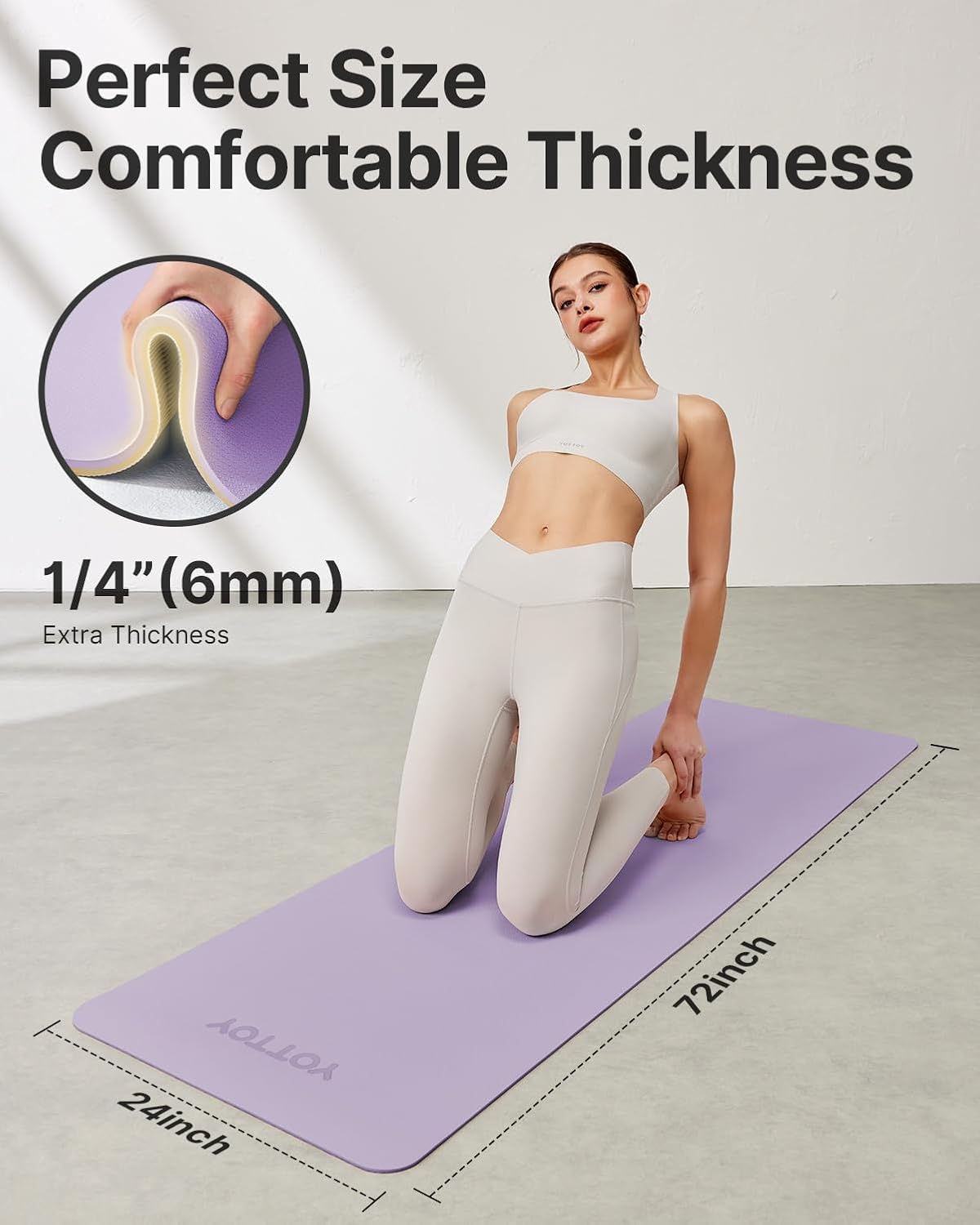 Yoga Mat,Non-Slip TPE Exercise Mat(1/4 Inch) for Pilates, Fitness & Barefoot Workouts, Home Gym Studio with Strap & Bag