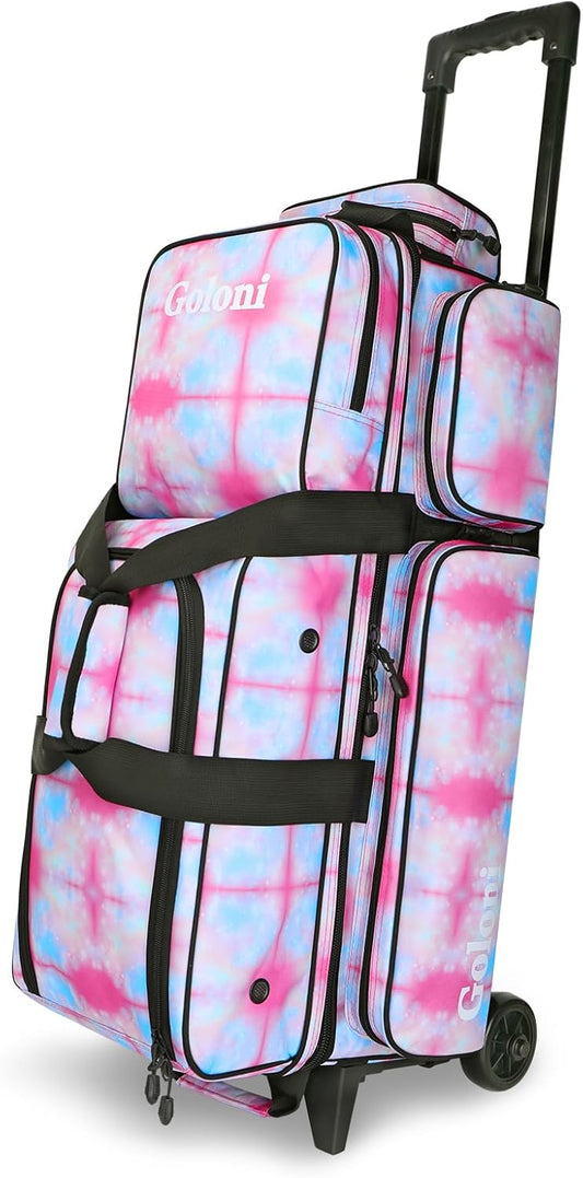 Goloni 3 Ball Bowling Bags with Wheels - Rolling Bowling Bag for 3 Balls & Accessories - Retractable Handle Extends to 38