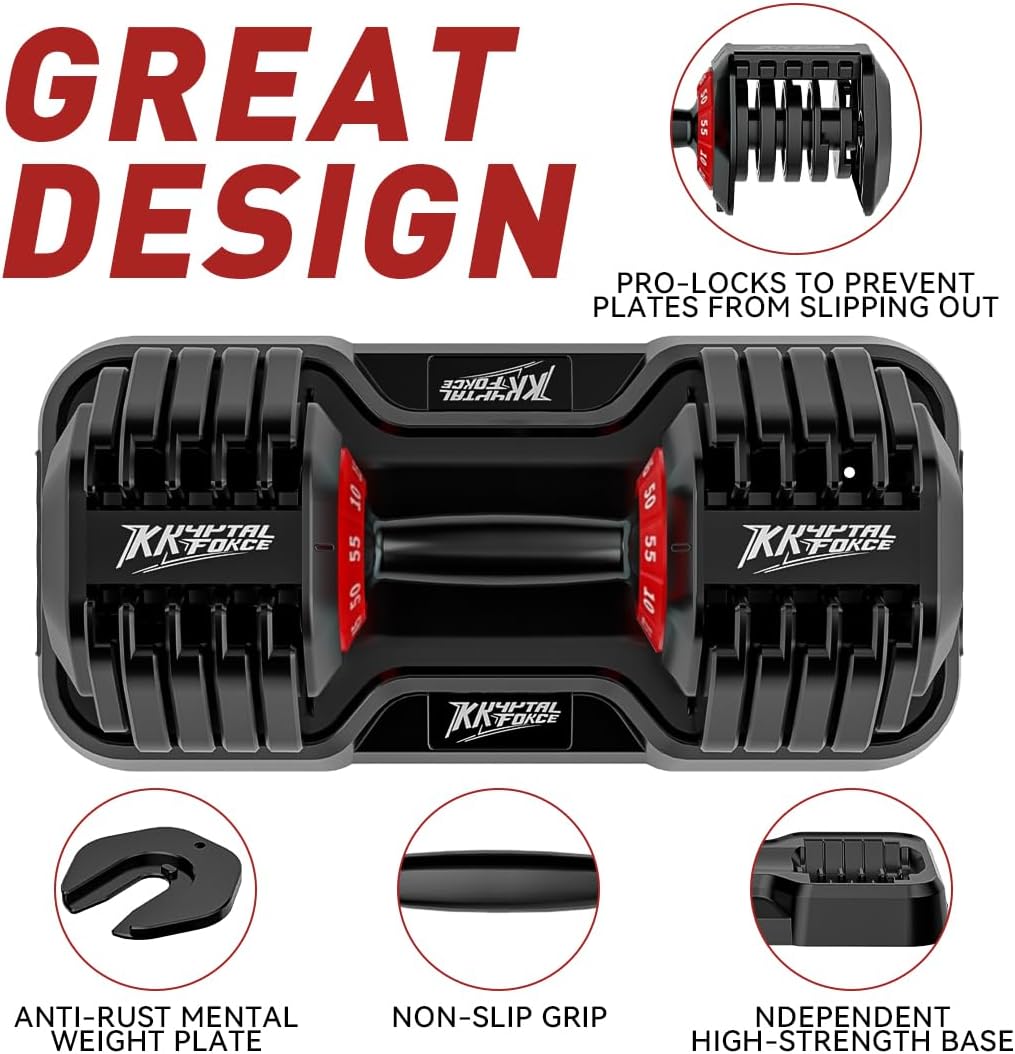 25/55lbs Adjustable Dumbbells Set, Dumbbells with Anti-Slip Metal Handle for Exercise & Fitness Fast Adjust Weight for Full Body Workout Fitness