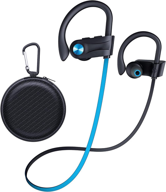 JOYWISE Wireless Headphones Bluetooth 5.3 Headphones with 16 Hours Playtime, Over-Ear Stereo Bass Earphones with Earhooks Headset, Sports Earbuds with Storage Bag for Running, Blue