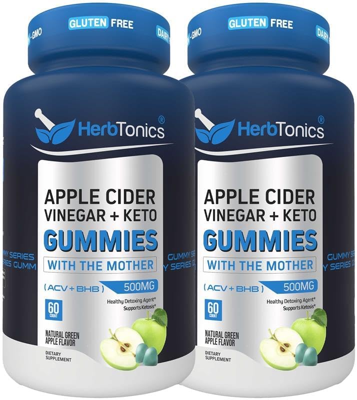 Herbtonics Keto Apple Cider Vinegar Gummies - Digestion & Detox Support - Sugar Free BHB Advanced Formula for Keto Support - Raw ACV with The Mother - 120 Vegan ACV Gummies