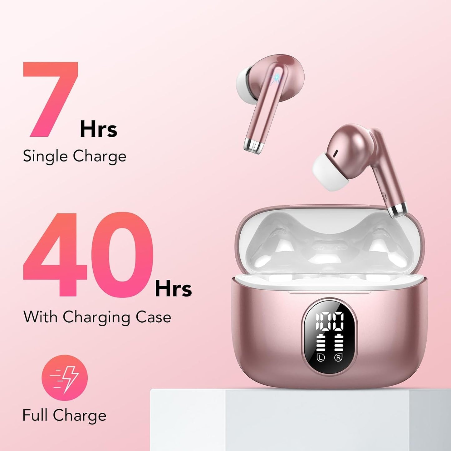 Wireless Earbuds, 2025 New Bluetooth 5.4 Headphones HiFi Stereo with 4 ENC Mic, 40H Mini Ear Buds In-Ear Noise Cancelling Earbuds with LED Screen, Ultra Light USB-C Bluetooth Earphones for Android iOS