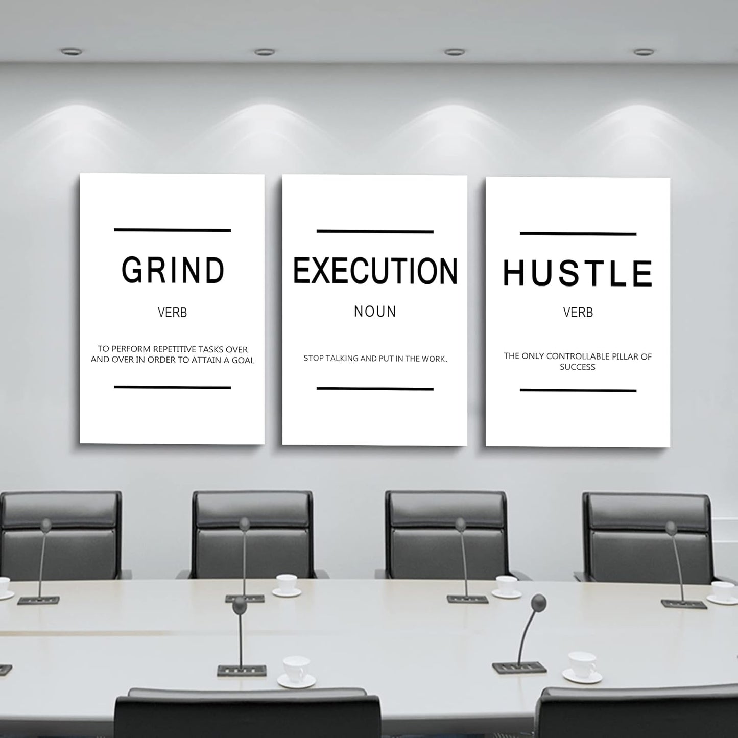Framed Canvas Wall Art Success Quote, Office Wall Art, Black Large Poster, Positive Motivational Set of 3 Prints, Grind Execution Hustle Poster, Inspirational Print (C-3pcs,24x36inchx3pcs)