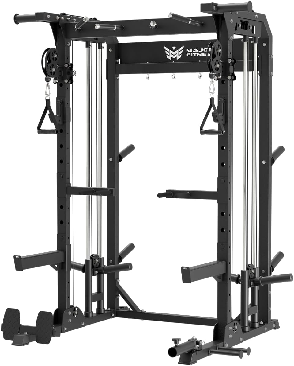 MAJOR FITNESS F22 Multi-Functional Power Rack—1600lbs Capacity All-in-One Squat Rack with Dual Pulley System for Home Gym Strength Training