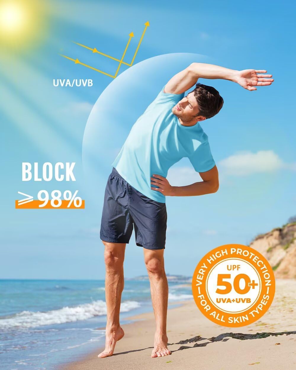 Boladeci Men's Swim Shirt Short Sleeve UPF 50+ Sun Protection SPF UV Moisture Wicking Lightweight Quick Dry Rash Guard