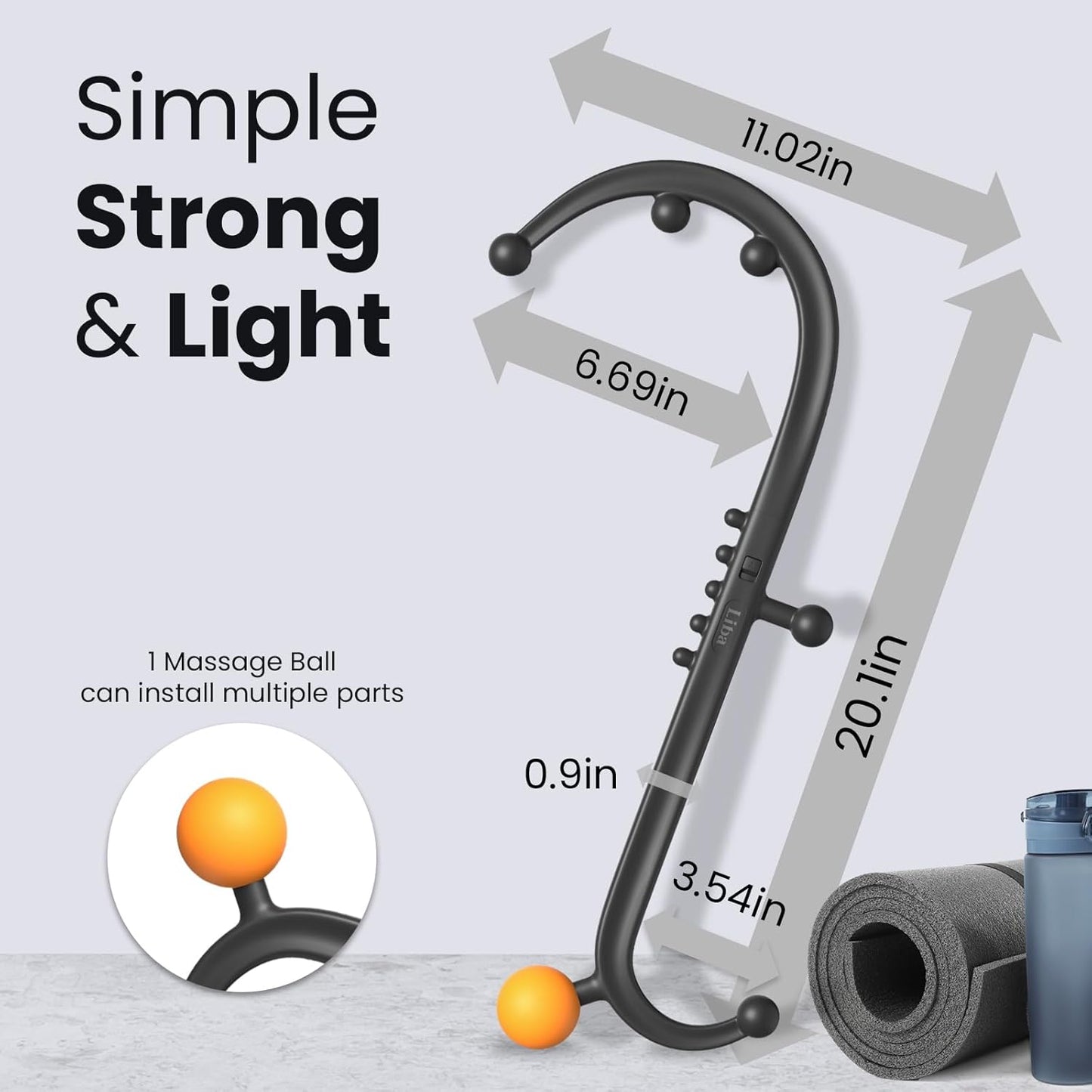 LiBa Trigger Point Massage Tool, Detachable Back Neck Shoulder Massager for Pain Relief, Manual Therapy Massage Cane Hook Stick with Massager Ball, Gift for Athlete, Desk worker, Chronic Pain Sufferer