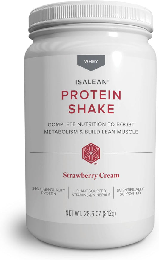 IsaLean Protein Shake - Complete Superfood Meal Replacement for Maintaining Healthy Weight and Lean Muscle Growth with 24 Vitamins and Minerals - 28.6 oz - 14 Meal Canister (Strawberry Cream)