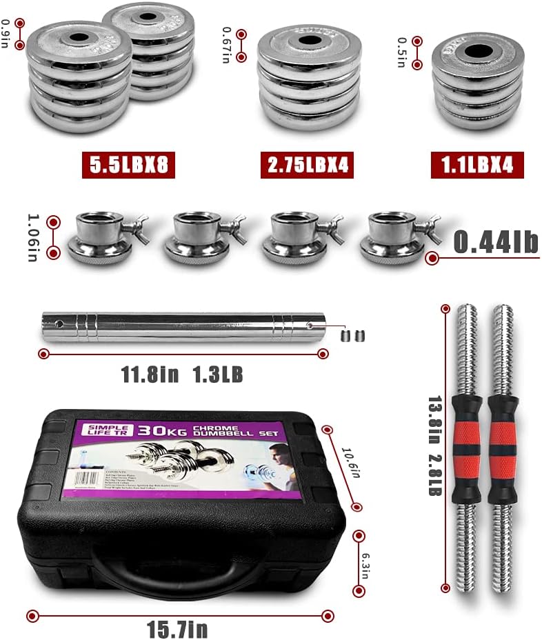 Adjustable Dumbbell Set With 3 in 1 Dumbbell Barbell Metal Connecting Rod, Chromed Weights, Hardcover Gift Box, Adjustable Weight Sets up to 44lbs/66lbs/110lbs, Home Gym Exercise Training Equipment