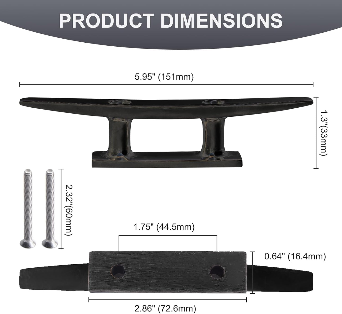 Boat Dock Cleat, 316 Marine Grade Stainless Steel Open Base Cleats with Hardware, Heavy Duty Mooring Accessories for Yacht Kayak Jetski (2-Pack)