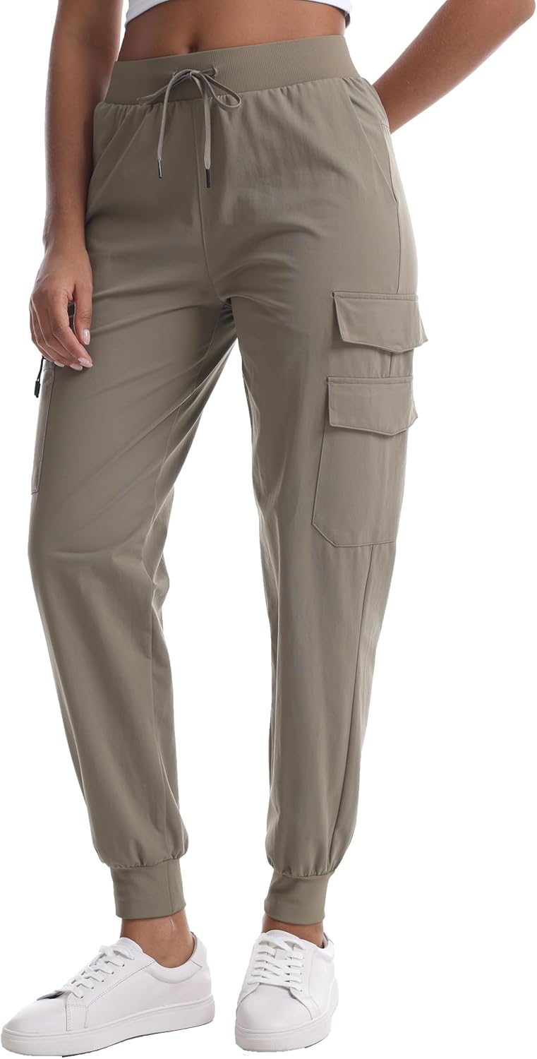 Women's Lightweight Hiking Joggers with Pockets - Water Resistant Cargo Pants for Outdoor Workouts Camping