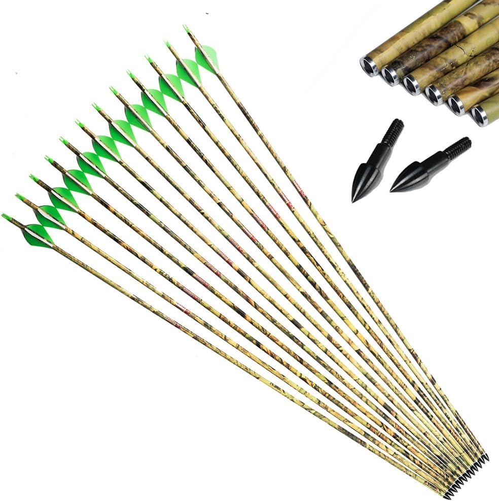 Linkboy Archery Carbon Arrows Hunting Practice Target Arrows with Removable Tip for Compound Recurve Long Bows, Spine 300 340 400 500 600, Pack of 12PCS