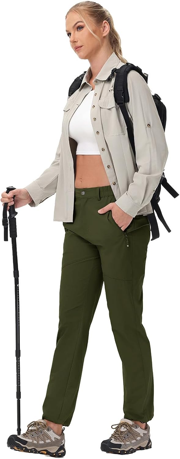 TBMPOY Women's Lightweight Hiking Pants Water Resistant Quick Dry Travel Work Outdoor Fishing Pants Zipper Pockets