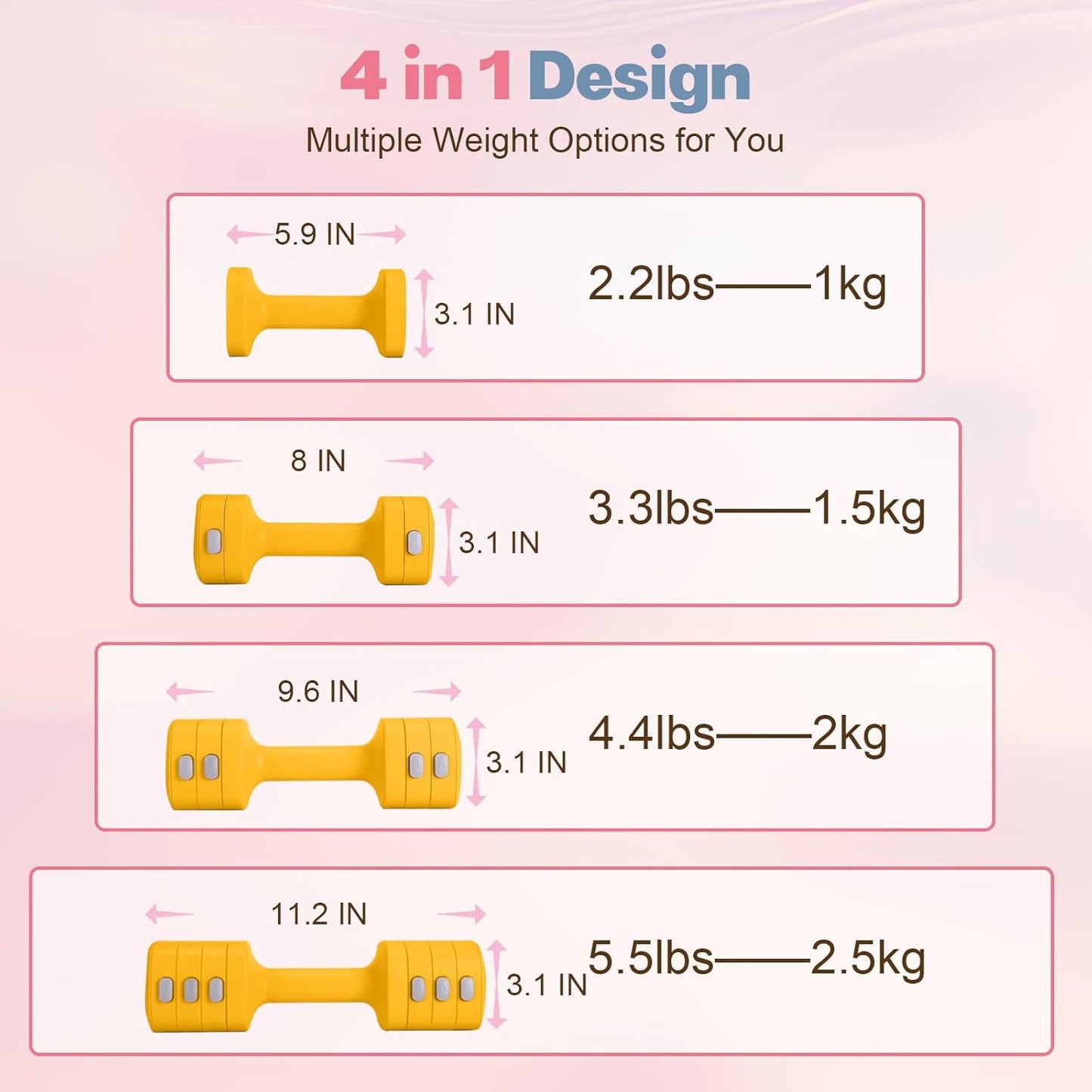 Adjustable Dumbbell Set of 2, 4 in 1 Free Weights Dumbbells Set for Women with Fast Adjustment, Each 2lb 3lb 4lb 5lb Hand Weights Set for Home Gym & Outdoor Exercise Training