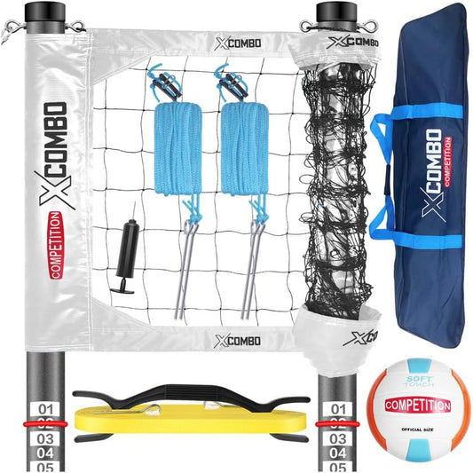 Professional Volleyball Net Set Heavy Duty for Outdoor Backyard Portable with Aluminum Adjustable Height Scoring Poles, Regulation Nets System for Tournament, Grass