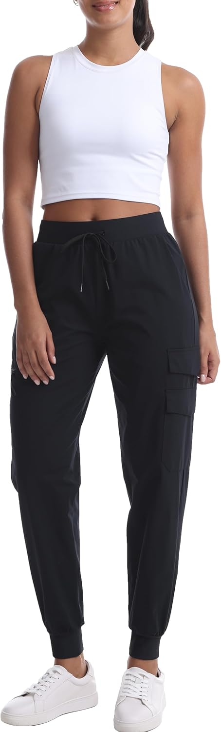 Women's Lightweight Hiking Joggers with Pockets - Water Resistant Cargo Pants for Outdoor Workouts Camping