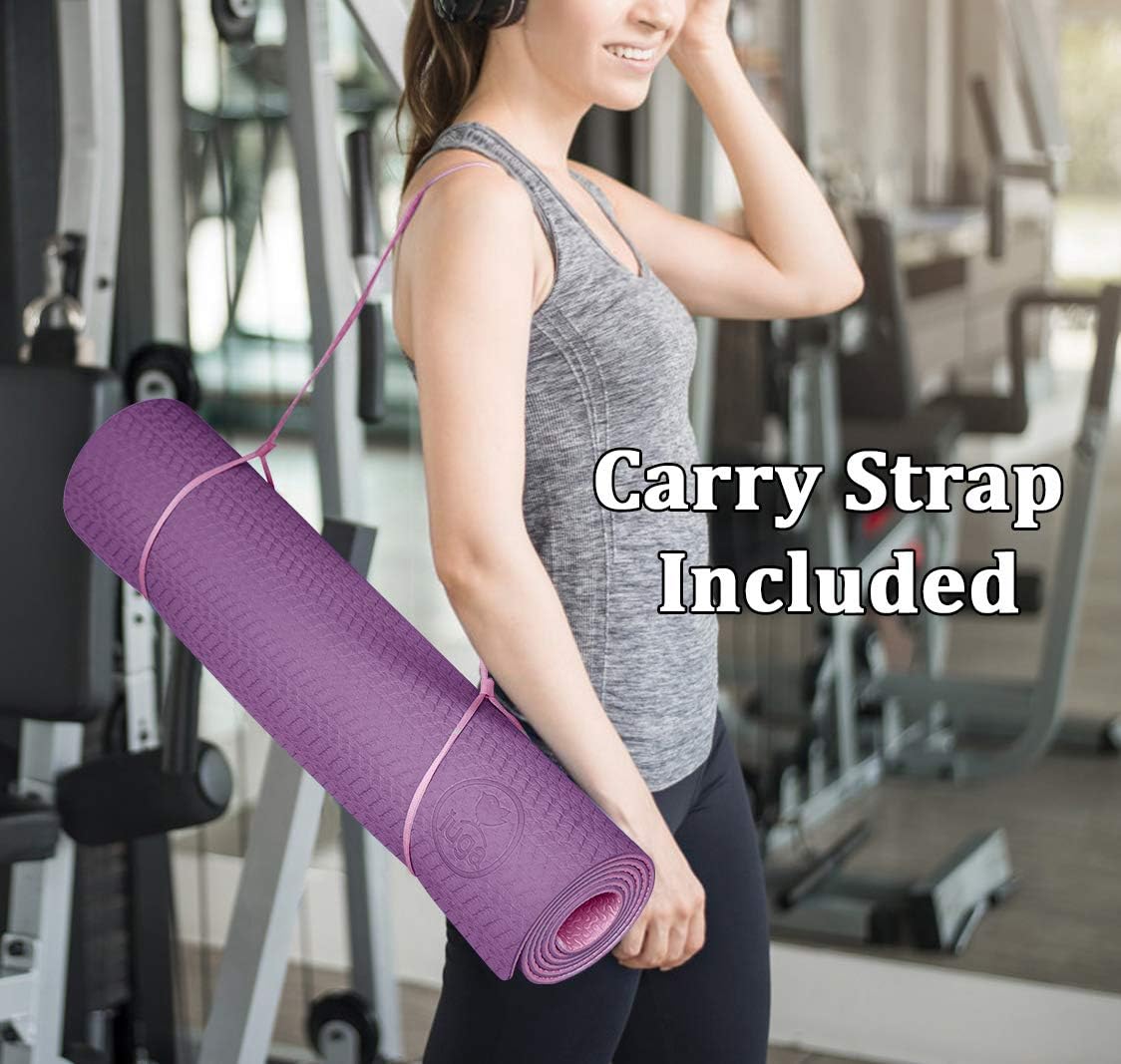 IUGA Yoga Mat Non Slip Anti-tear Pilates Mat Eco Friendly Hot Yoga Mats Thick for Workout & Exercise(72"x 24"x 6mm)