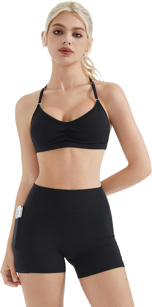 SUUKSESS Workout Sets for Women Padded Open Back Strappy Gym Set Criss Cross Yoga Sets 2 Pieces