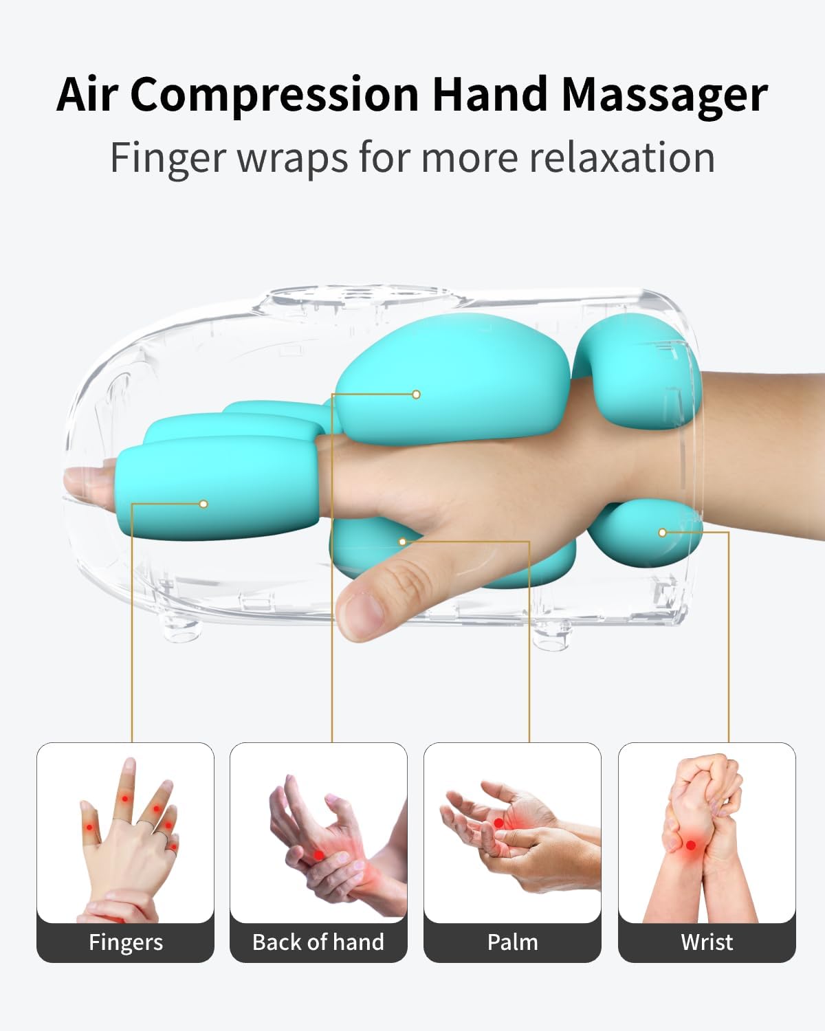 FIT KING Cordless Hand Massager with Compression & Heating, Fingers Wrap Massage for Arthritis Pain and Carpal Tunnel, Large Space for Both Men and Women (Black)