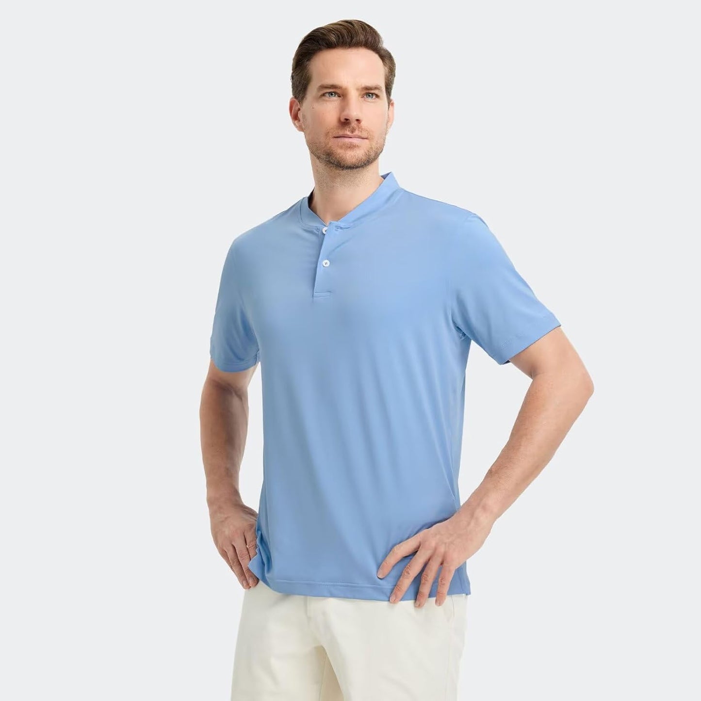 M MAELREG Collarless Golf Shirts for Men Dry Fit Moisture Wicking Performance Solid Casual Mens Henley Shirts Short Sleeve