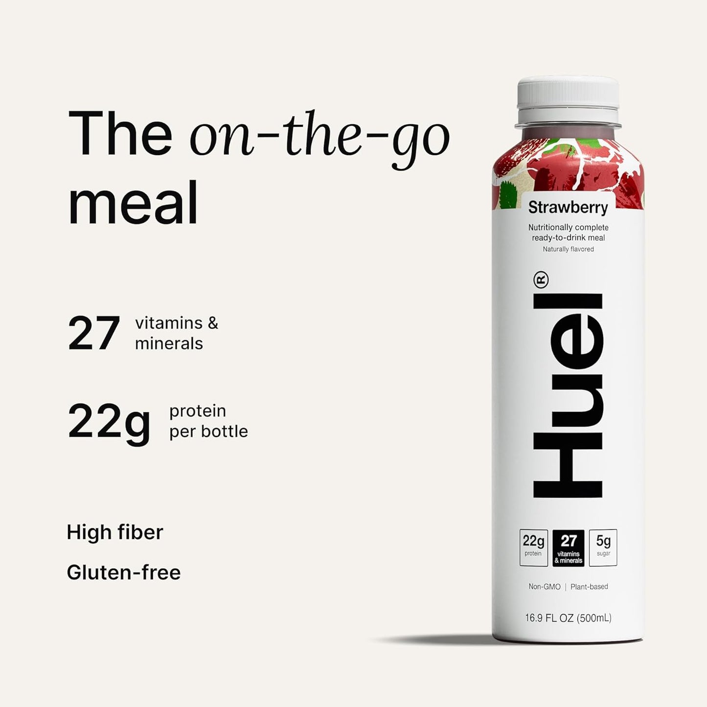 Huel Ready-to-Drink | Strawberry Shortcake Meal Replacement Drink | High Protein Drink | Nutritionally Complete, Low Sugar, High Fiber, Plant Based, Vegan, Healthy | 22g Protein Per Bottle, 16.9 Fl Oz (12 Pack)