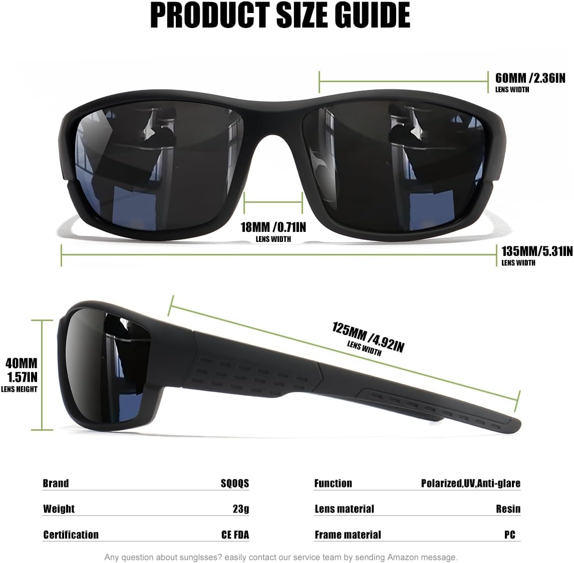 Polarized Sports Sunglasses Men UV400 Protection Lightweight Wrap Around Goggles for Cycling Fishing Driving Running