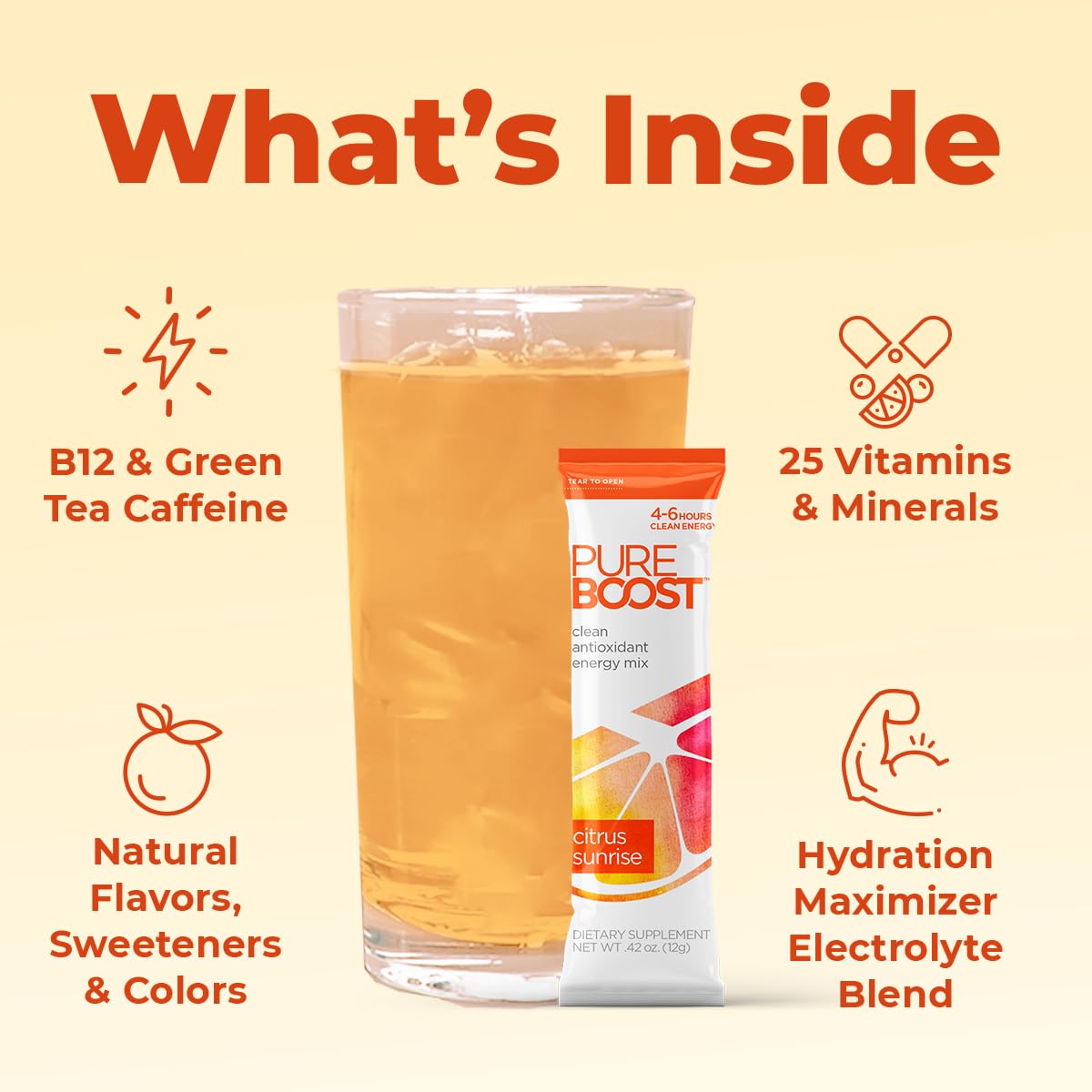 Pureboost Clean Energy Booster, Refreshing Energy Drink Mix with B12 Vitamins, Electrolytes, Antioxidants, Sugar-Free with No Sucralose (Combo Pack, 10 Count)