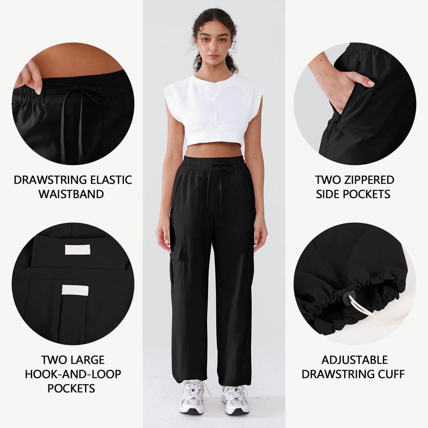 Hiking Pants Women Lightweight Cargo Pants Quick Dry Water Resistant Outdoor Travel Pants with Zipper Pockets