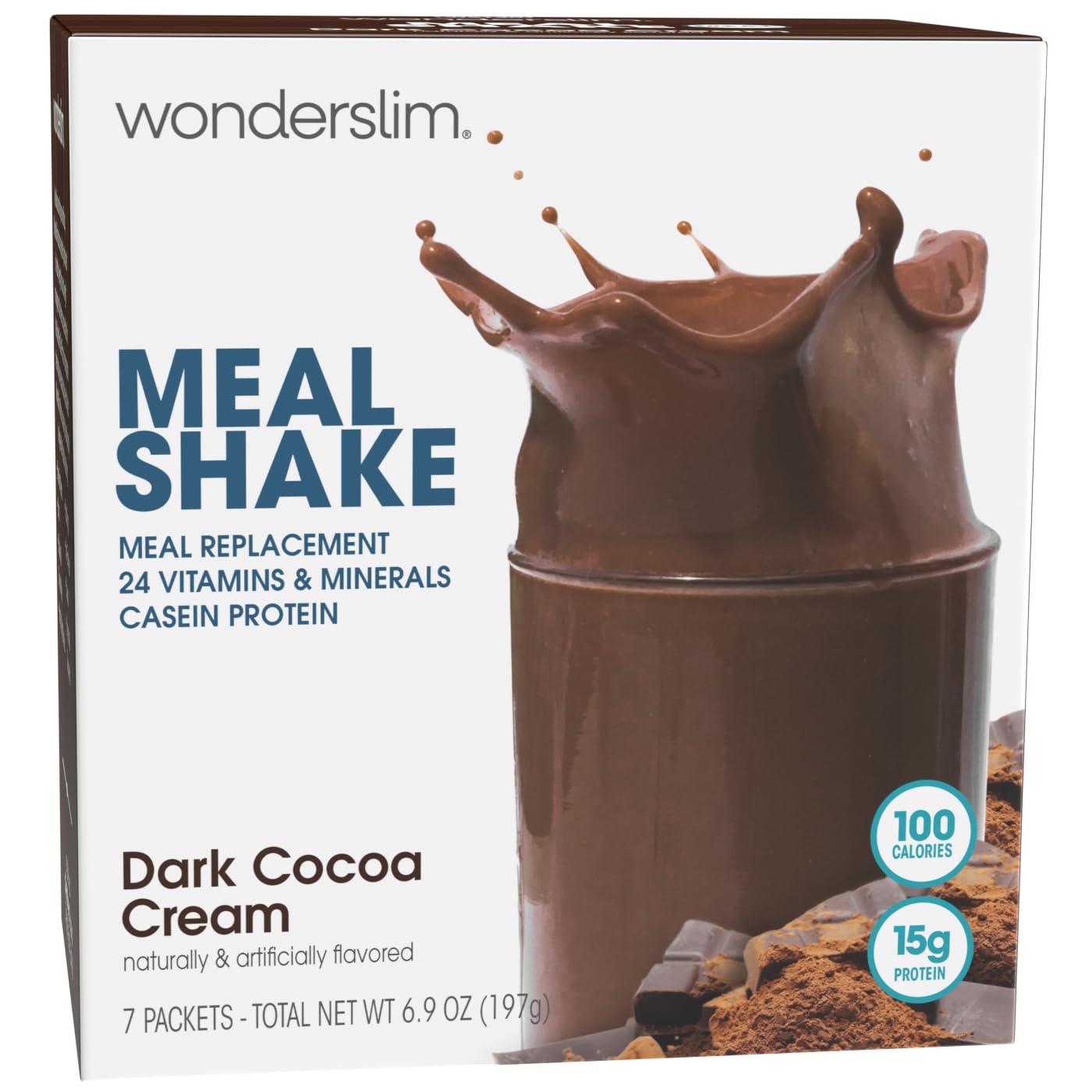 WonderSlim Meal Replacement Shake, Dark Cocoa Cream, 15g Protein, 24 Vitamins & Minerals, Gluten Free, Low Carb (7ct)