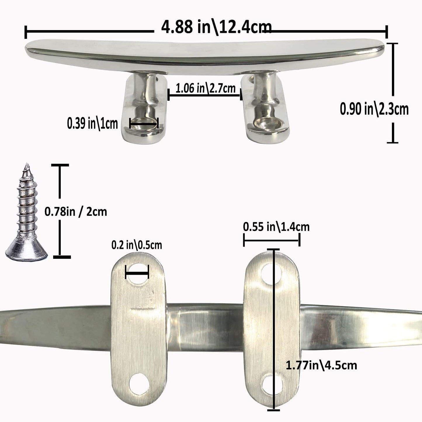 Boat Cleat Open Base Boat Cleat, Dock Cleat All 316 Stainless Steel Boat Mooring Accessories, Free Installation Accessories Screws(4/5 /6/8 inch)